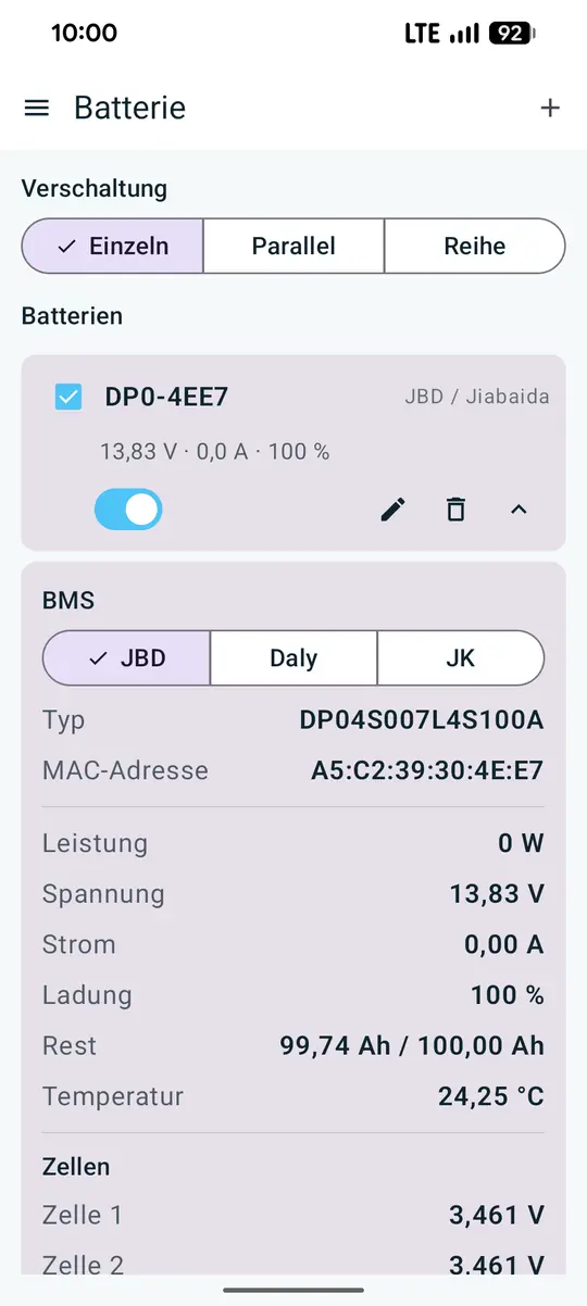Akku über Bluetooth-BMS