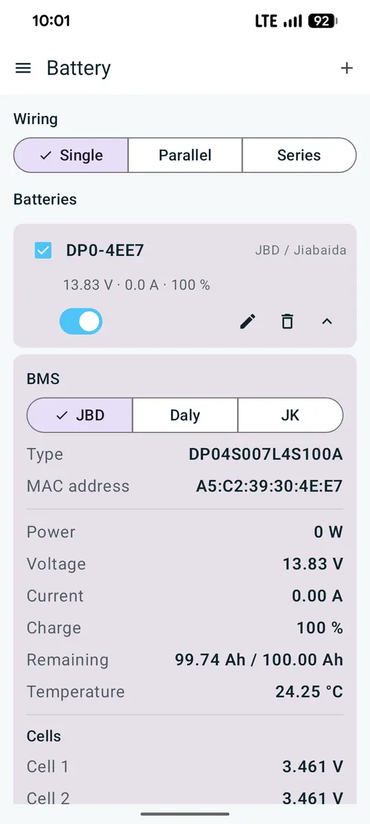 Battery via Bluetooth BMS