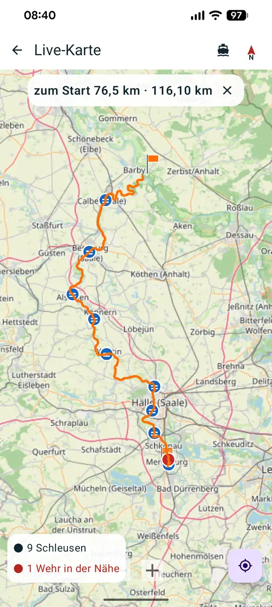 Route über die Saale mit neun Schleusen