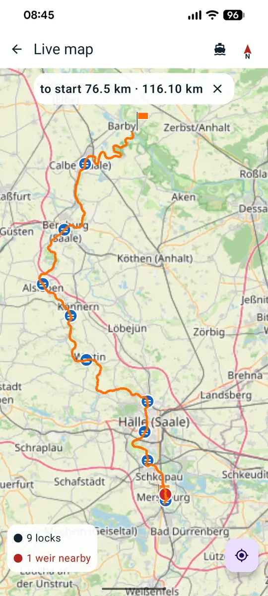 Route calculated from the tiles