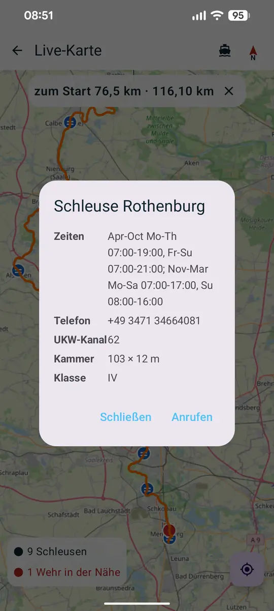 Schleuse mit Zeiten, Telefon und Kammermaß