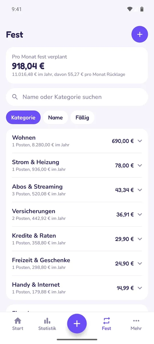 Feste Kosten mit Preis-Historie