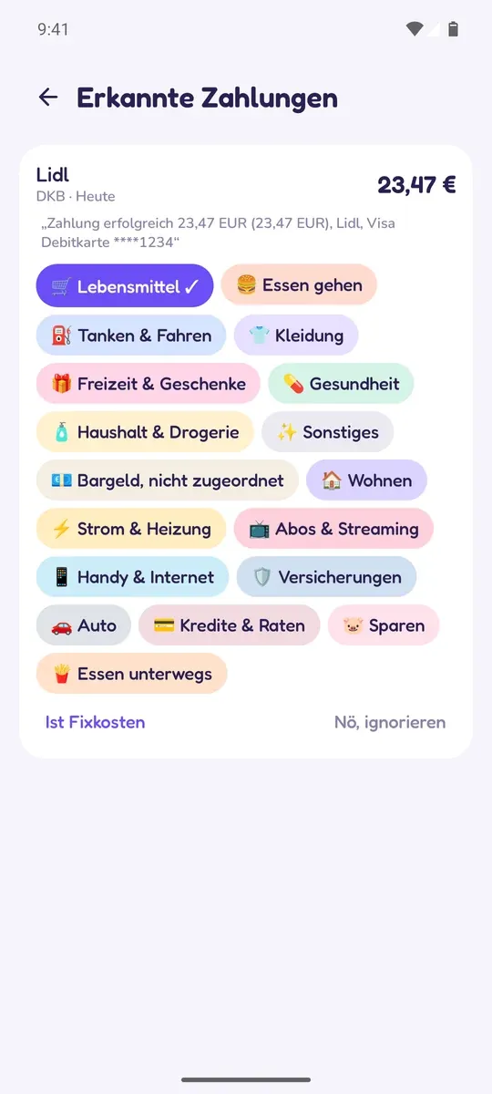 Erkannte Zahlungen