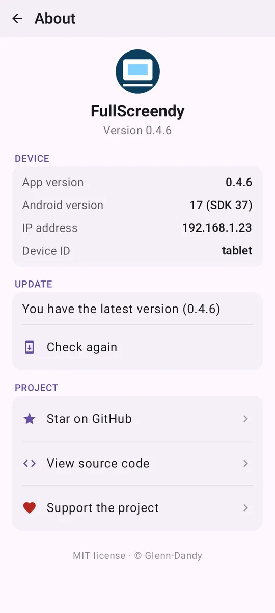 About, with update check