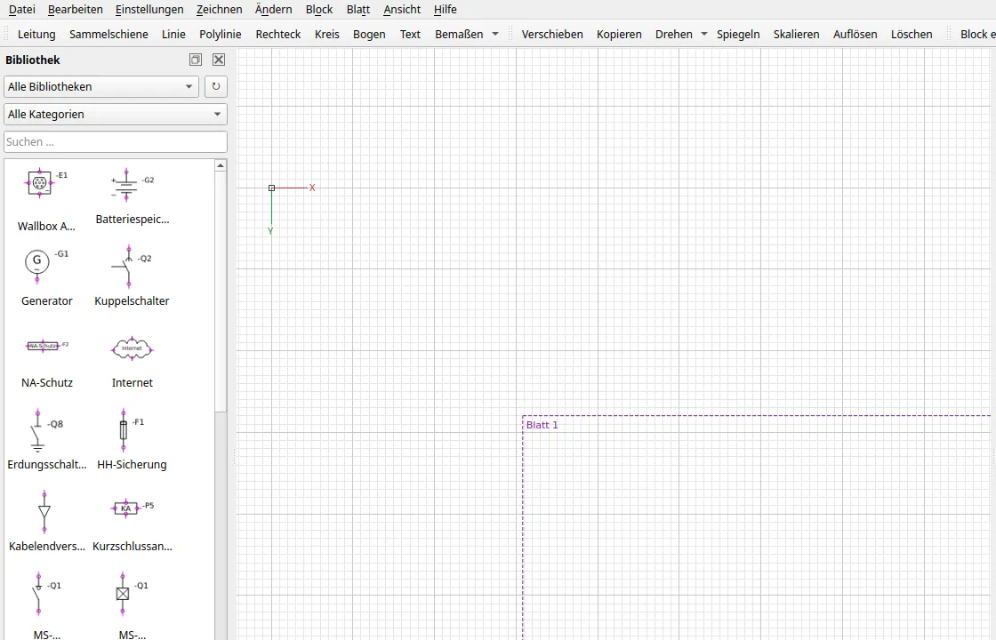 Symbolbibliothek mit Wallbox, Generator, NA-Schutz und Trafo