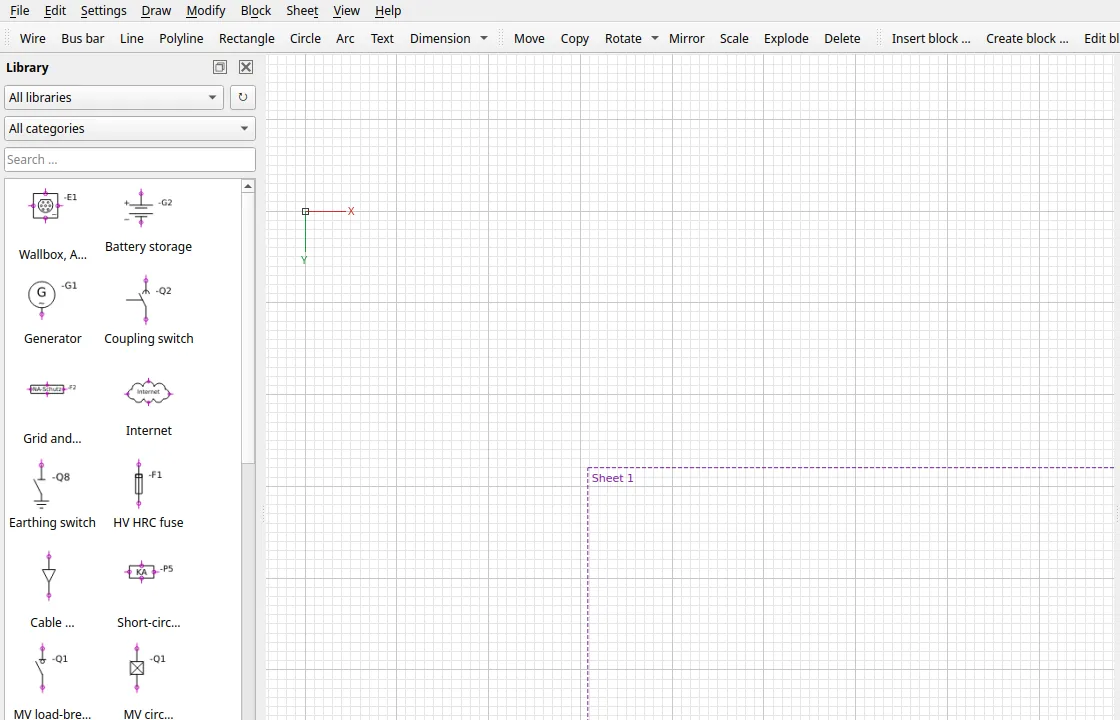 Symbol library with wallbox, generator, grid protection and transformer